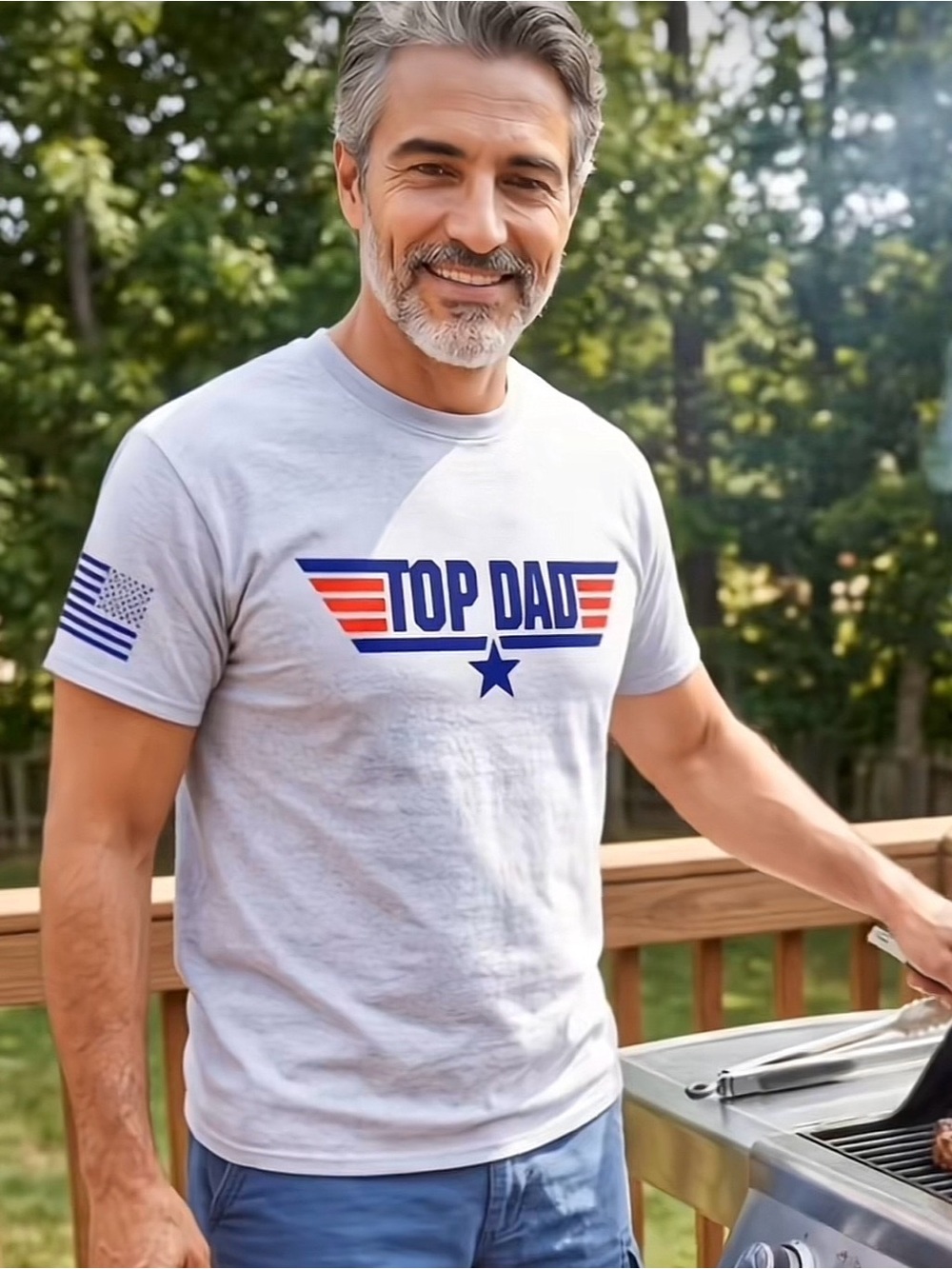 Top Dad Graphic Tee - Light Gray Crew Neck L